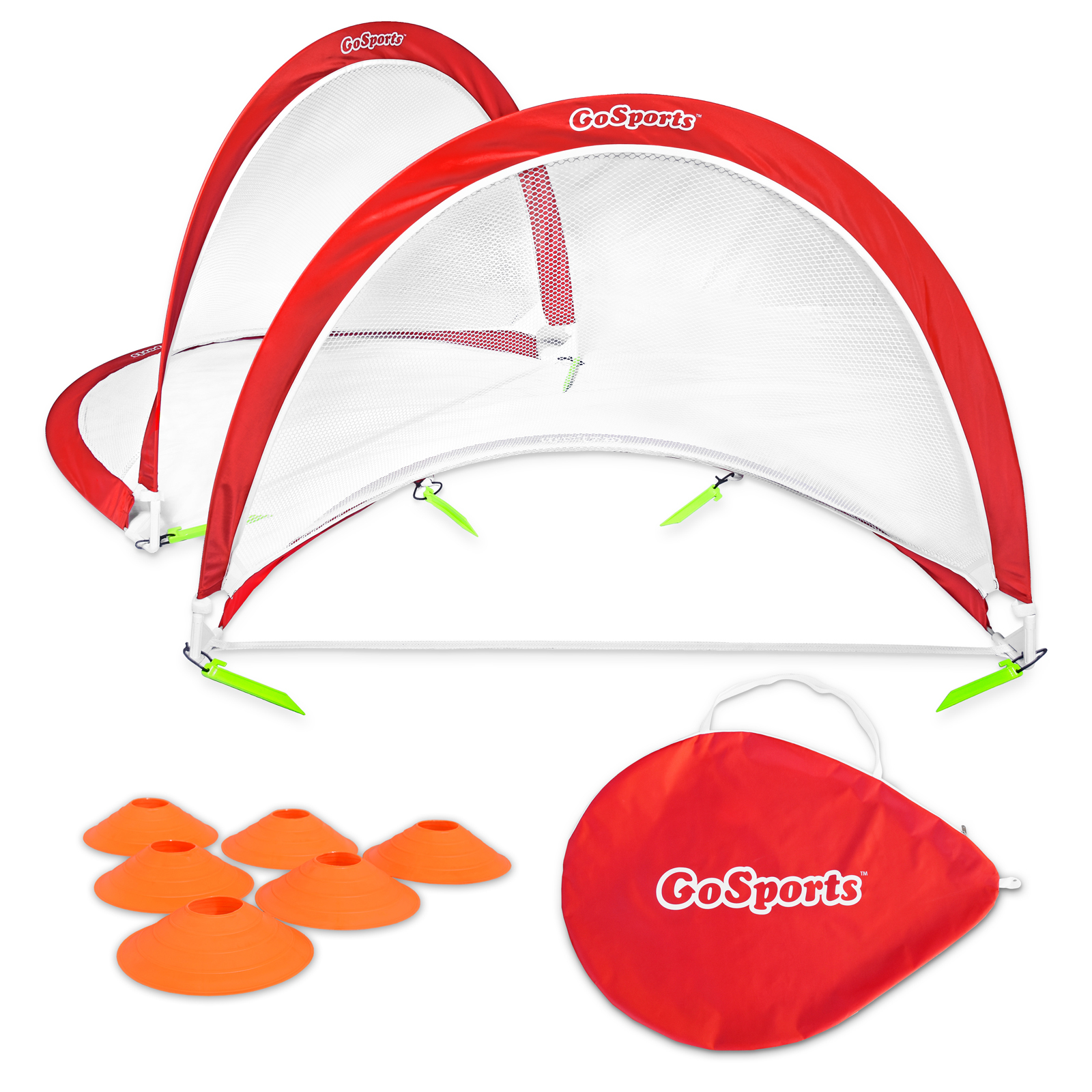 GoSports 6 FT Portable Pop-Up Soccer Goals  (Set of 2 + 6 Cones and Case)