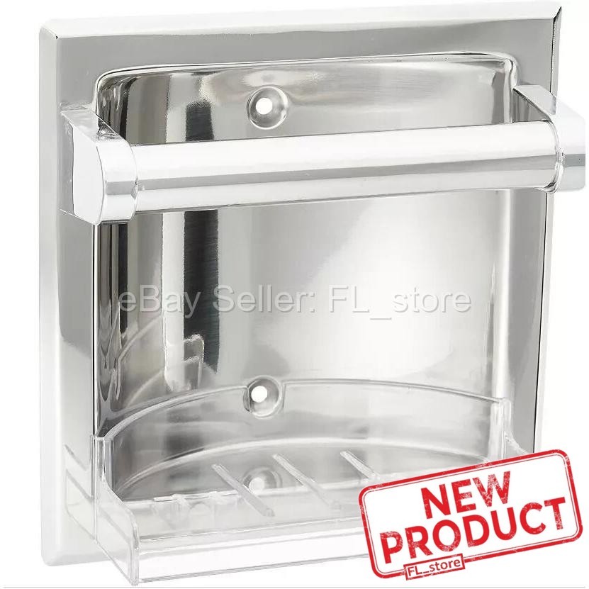 Stainless Steel Recessed Soap Dish w/ Grab Bar Bathroom Bath Shower Silver