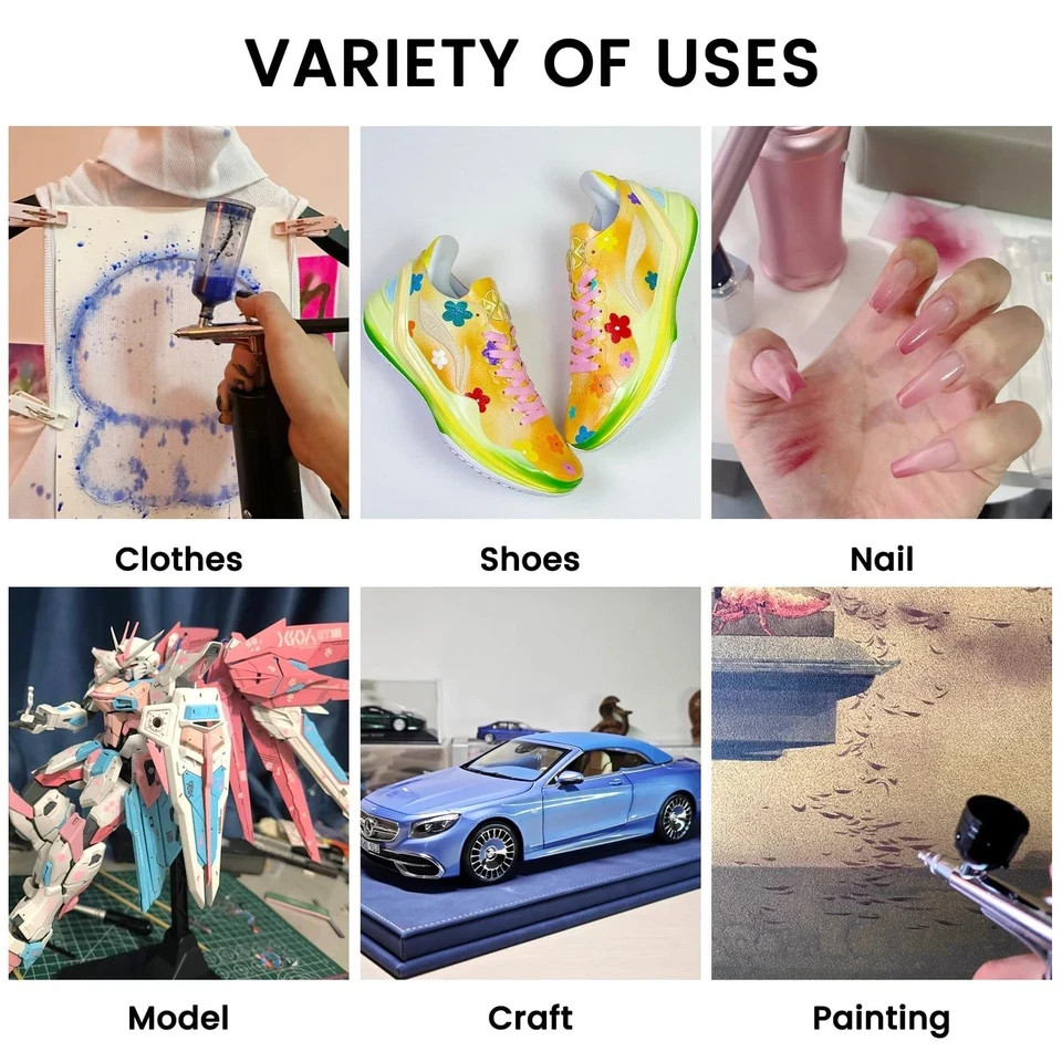 42 Color Acrylic Airbrush Paint Set with Thinners - Opaque, Metallic, Neon