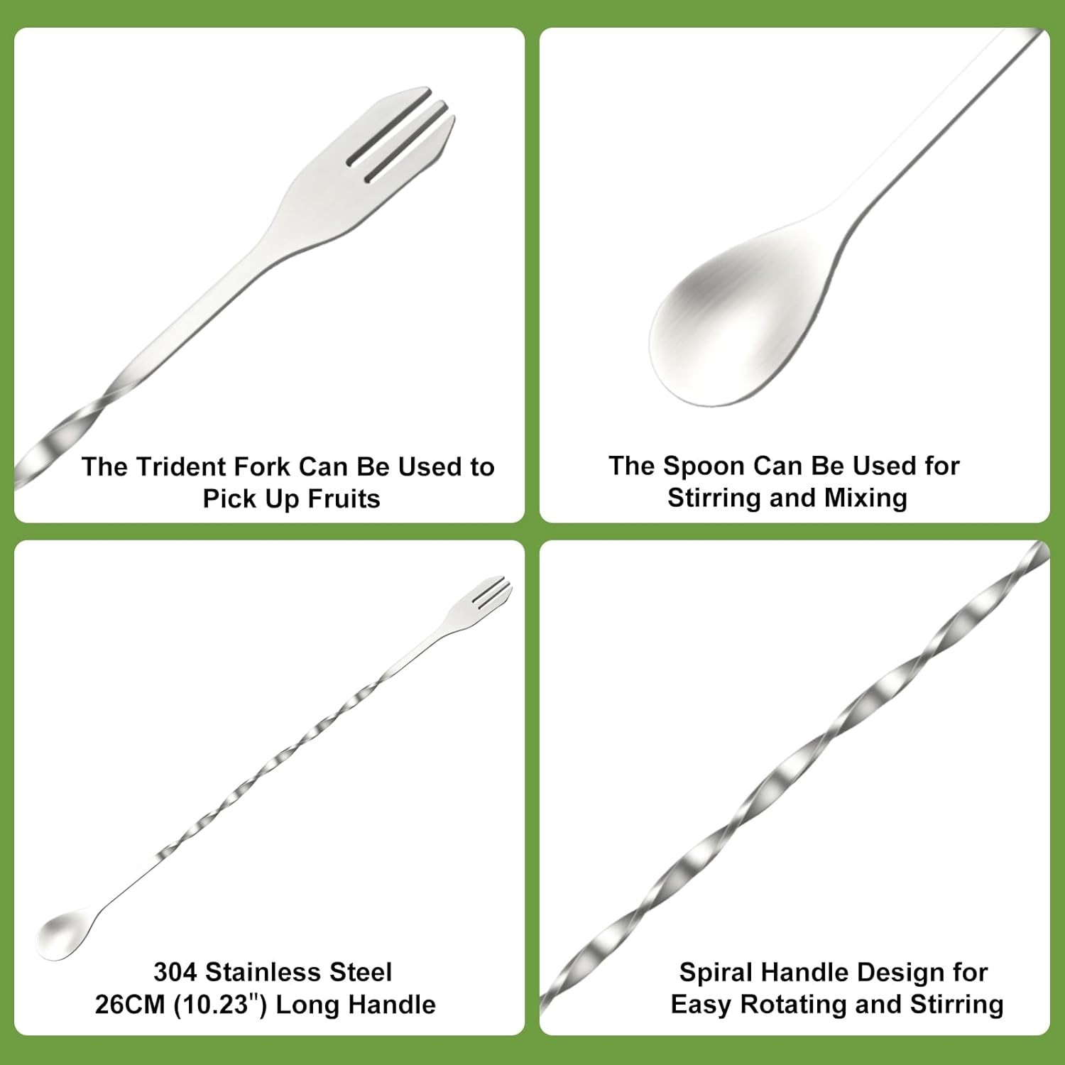 2Pcs 10'' Muddler and Spoon Set for Cocktails 304 Stainless Muddler+spoon