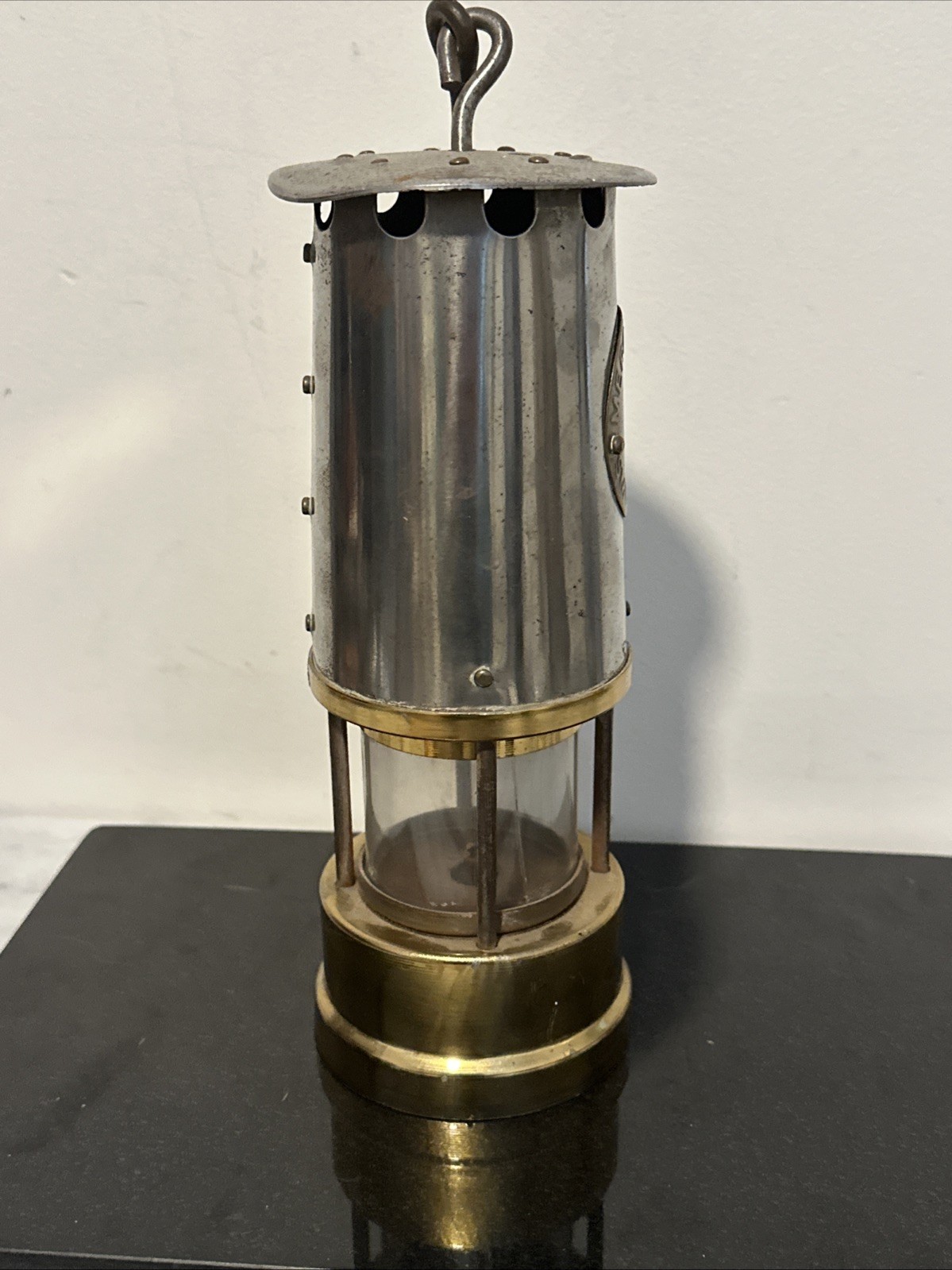 ANTIQUE MINER’S LAMP Merrisal Co. Smethwick Marking Brass Glass Insert READ