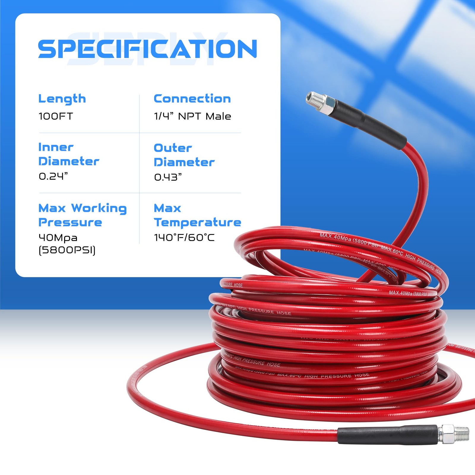 Sewer Jetter Kit for Pressure Washer, 100FT 5800 PSI Drain Cleaner Hose with ...