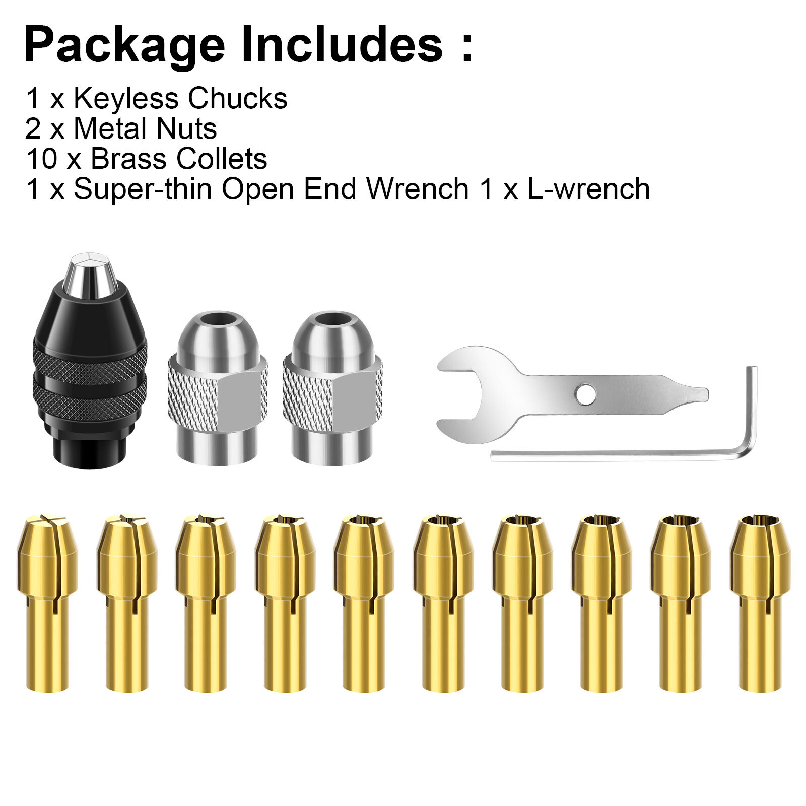 15PCS Drill Chuck Collet Set 0.8-3.2mm Shank Replacement for Dremel Rotary Tool