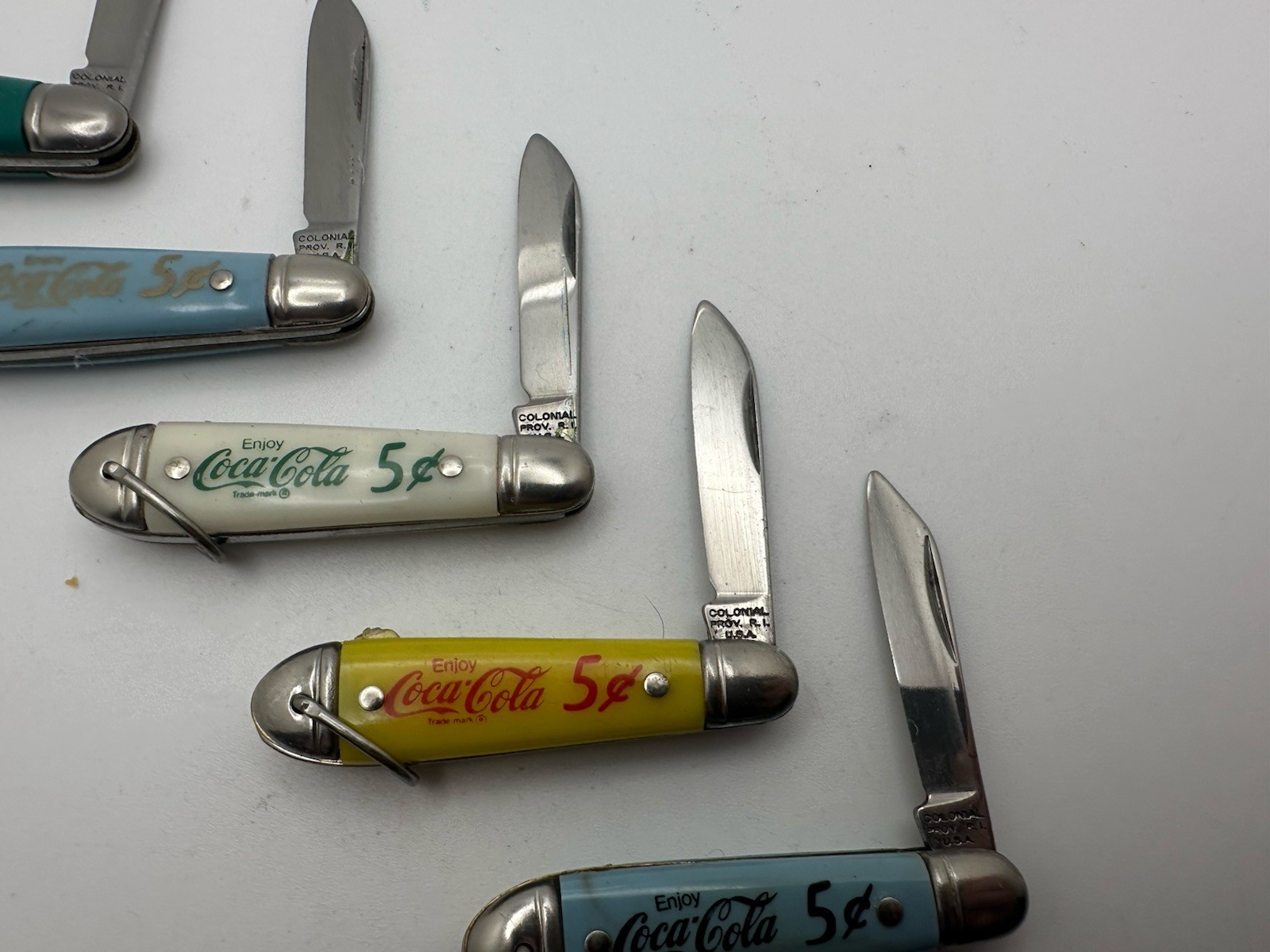 Vintage Colonial Prov, RI COCA COLA COKE 5 CENT Mini Pocket Knife 5 Variations