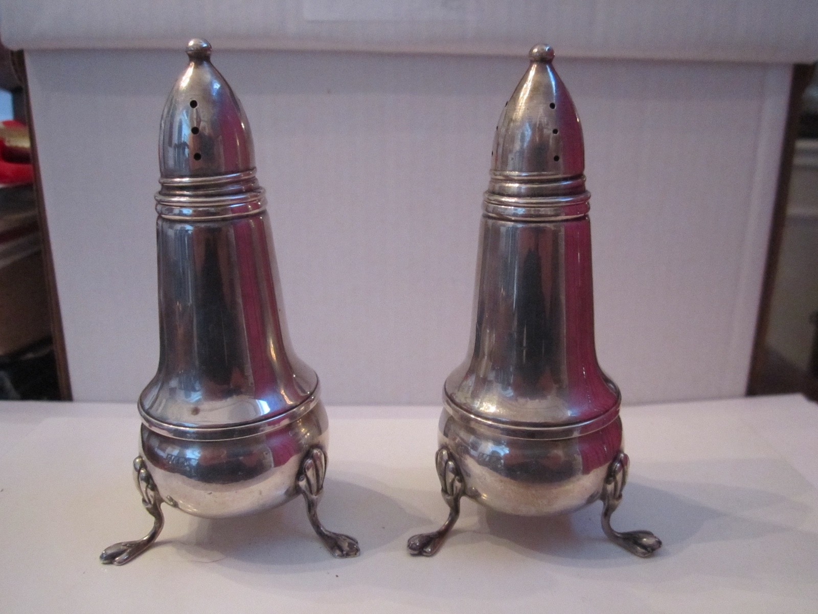 CROWN STERLING SILVER SALT & PEPPER SHAKERS 4 1/2" TALL WEIGHTED 210g TW - JC8
