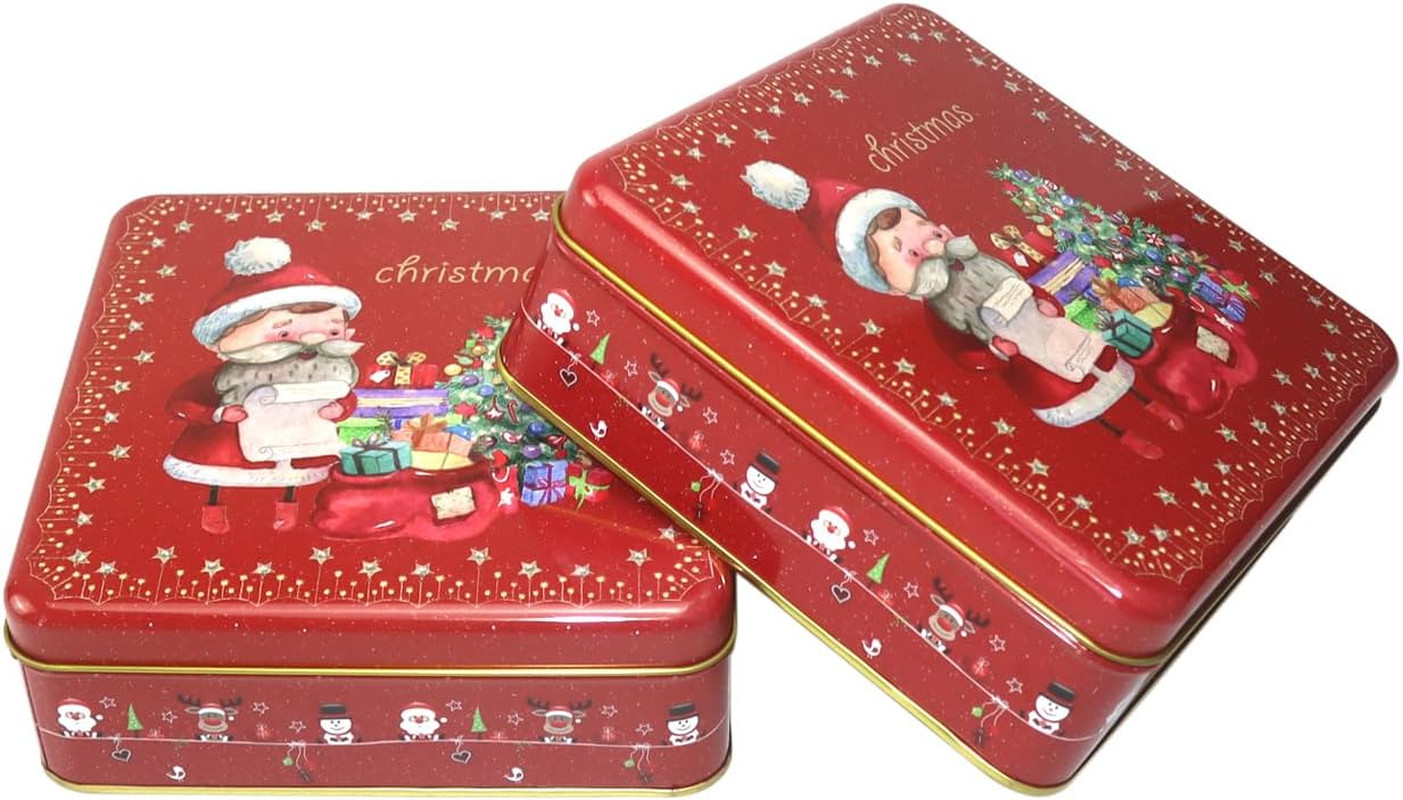 Square Christmas Cookie with Lids Tin Multipurpose Containers, Santa Claus Cooki
