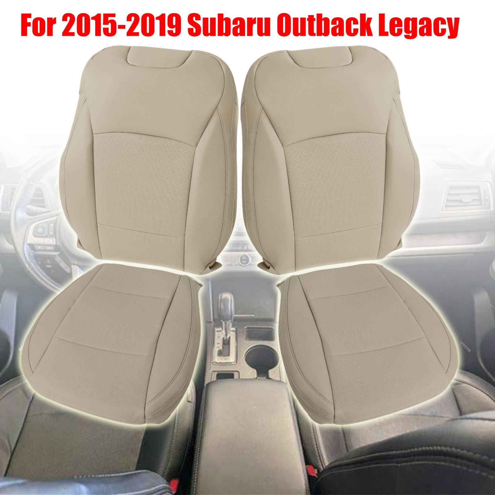 Front Bottom/Top Seat Cover Leather Tan For 2015-2019 Subaru Legacy Outback Tan