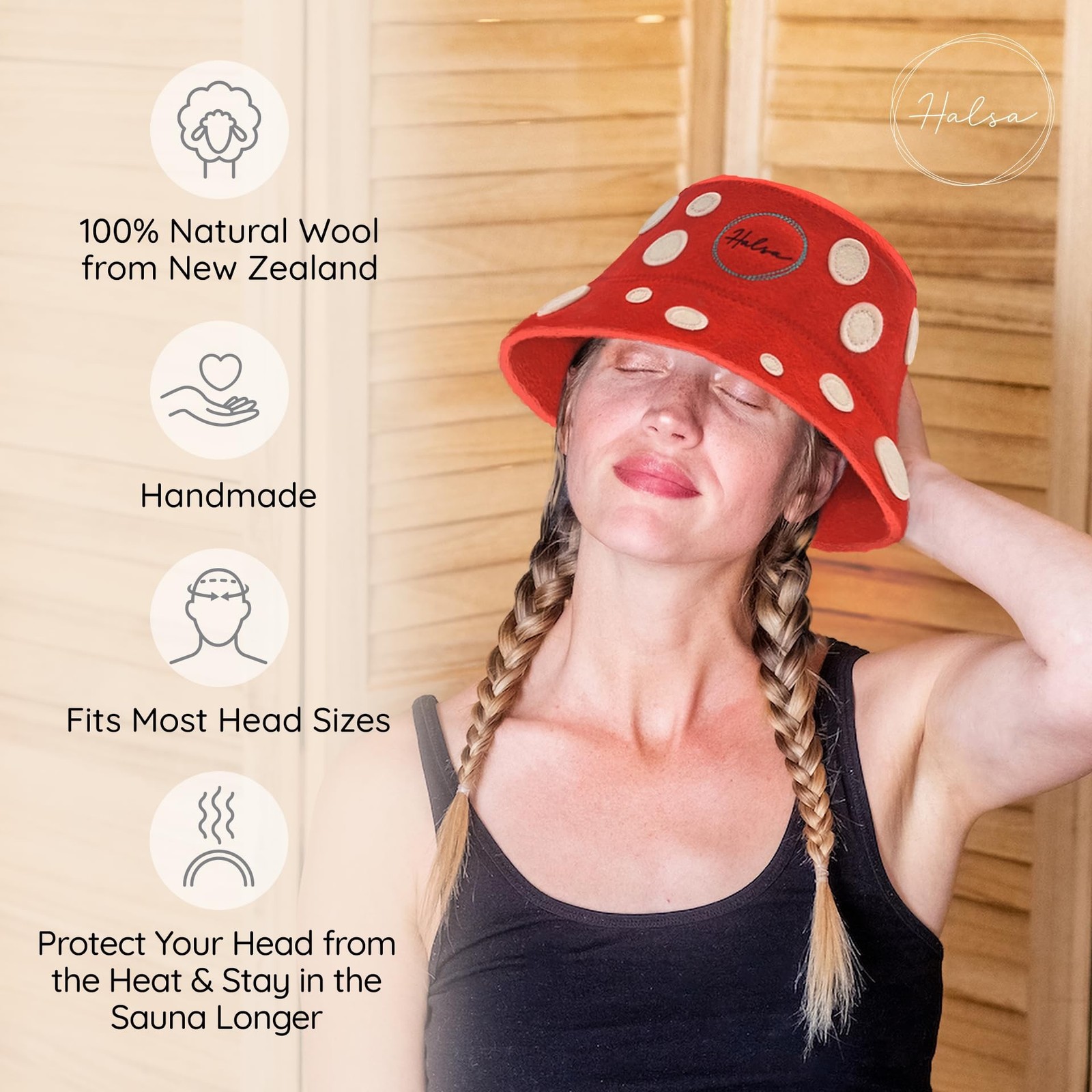 Halsa Sauna Hat, Natural Wool Cap for Men & Women, Mushroom - Eco-Friendly, I...