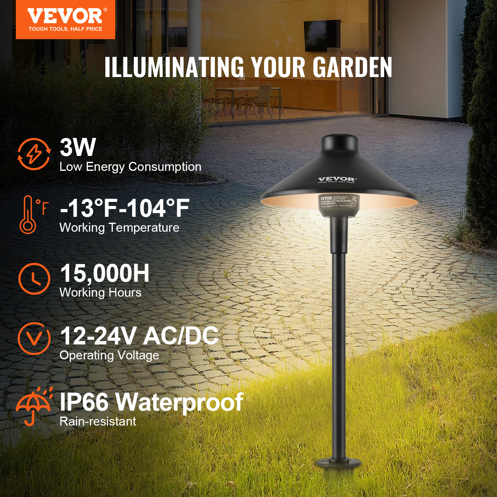 VEVOR 12 Pack Low Voltage Landscape Path Lights 12-24V Outdoor LED Pathway Light