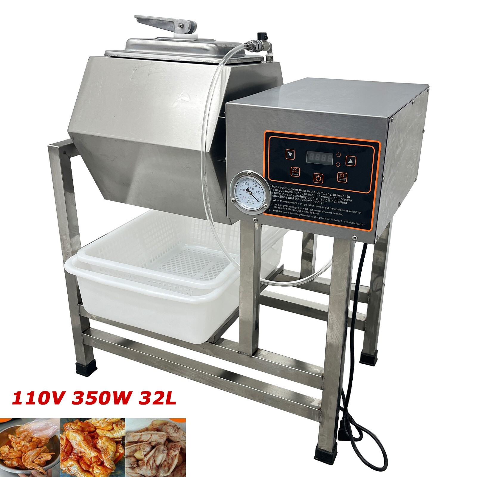 32L Vacuum Pump Meat Seafood Tumbler Marinator Mixer Curing Roll KneadingMachine