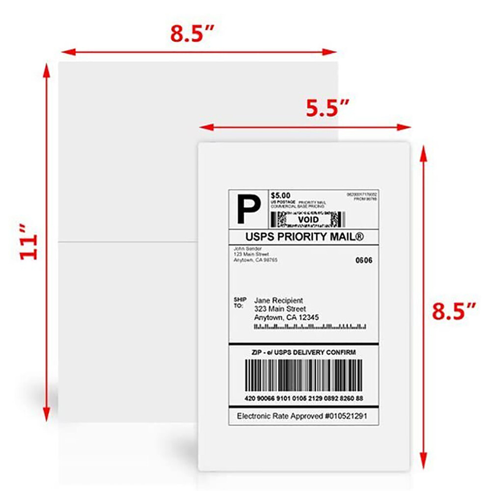 50-1000 Shipping Labels Half Sheets Blank 8.5" x 5.5" Self Adhesive 2 Per Sheet