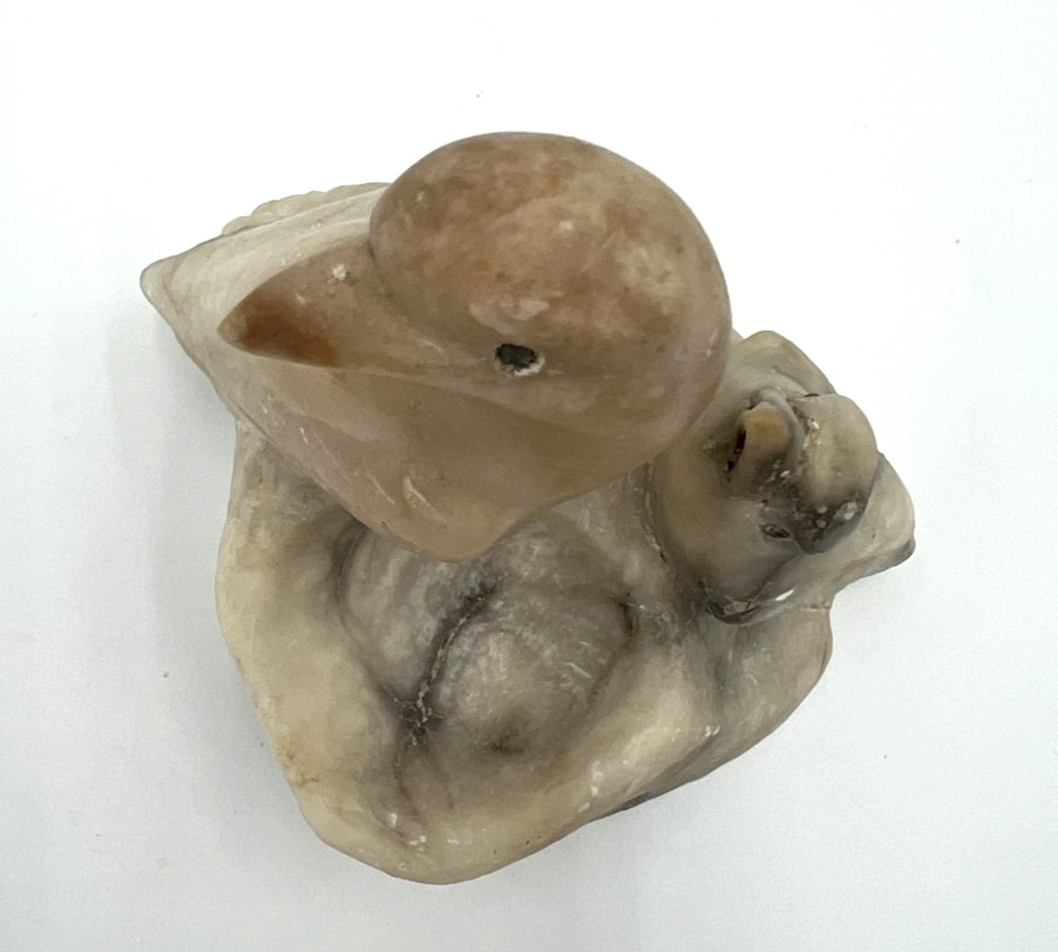 Vintage Onyx Alabaster Marble Bird Figurine Dish Carved Stone Sparrow Ashtray
