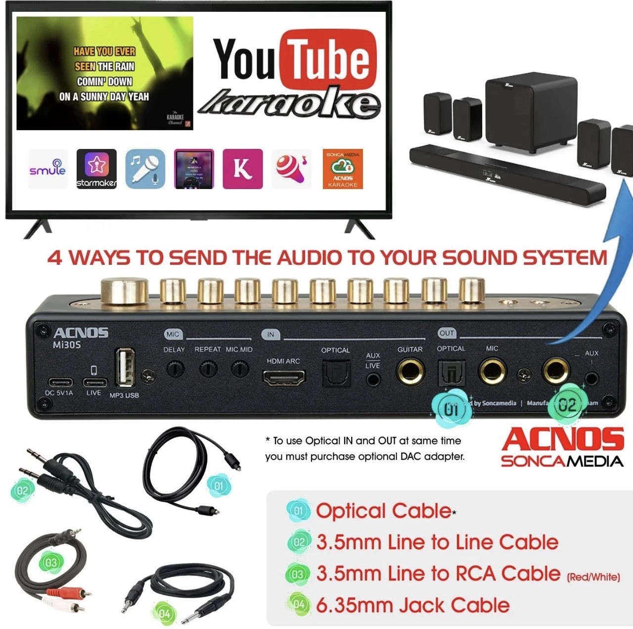 ACNOS Mi-30s (V2.0) - Karaoke Vocal & Music Mixer + Dual UHF Wireless Mics
