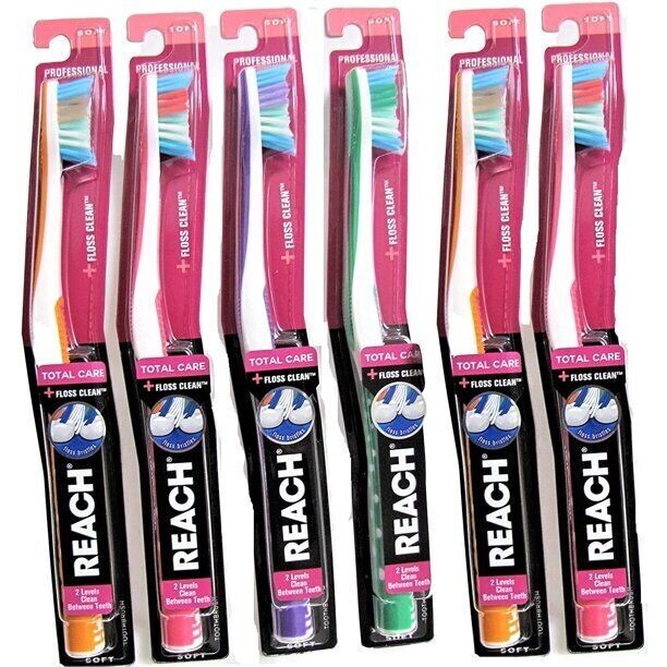 Reach Total Care Floss-Clean Toothbrush Adult Soft 6 pcs
