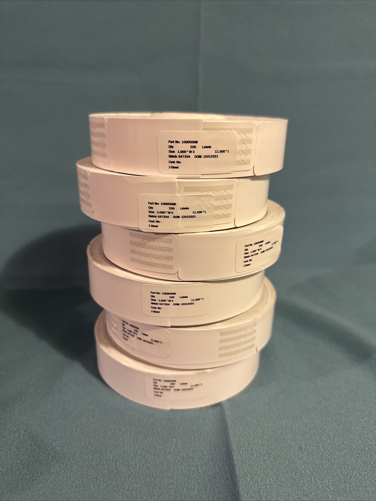 Zebra 10005008 Wristband Polypropylene 1” x 11” White Thermal Z-Band Case/6 Roll