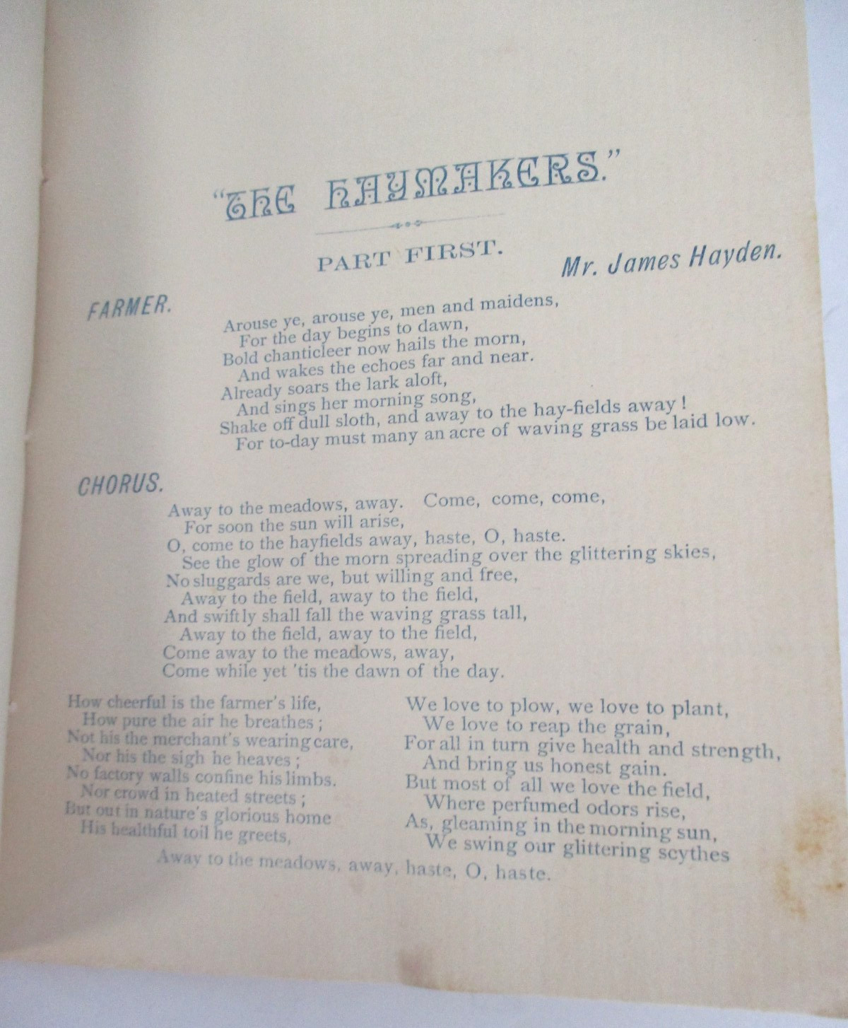 1889 THE HAYMAKERS, Pastoral Cantata Rendered by New Paltz, NY Choral Society