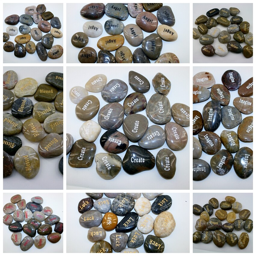 Lot of 100pcs Inspirational Word River Stones Etched Engrave Carve Words Stone