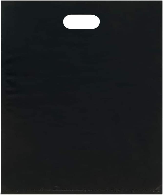 Plastic Bags 500 Black Retail Merchandise Shopping Diecut Handle 15" x 18" x 4"