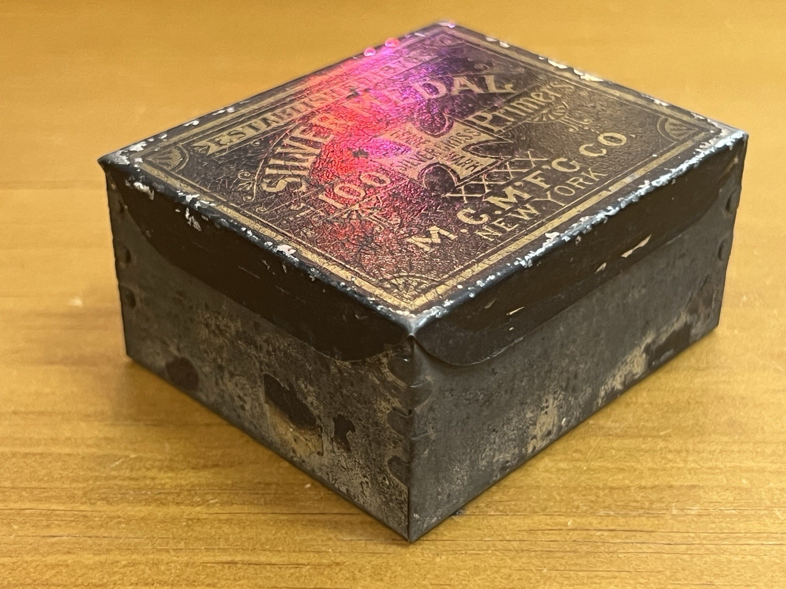 Antique Blasting Cap Primers Empty Metal Box Silver Medal