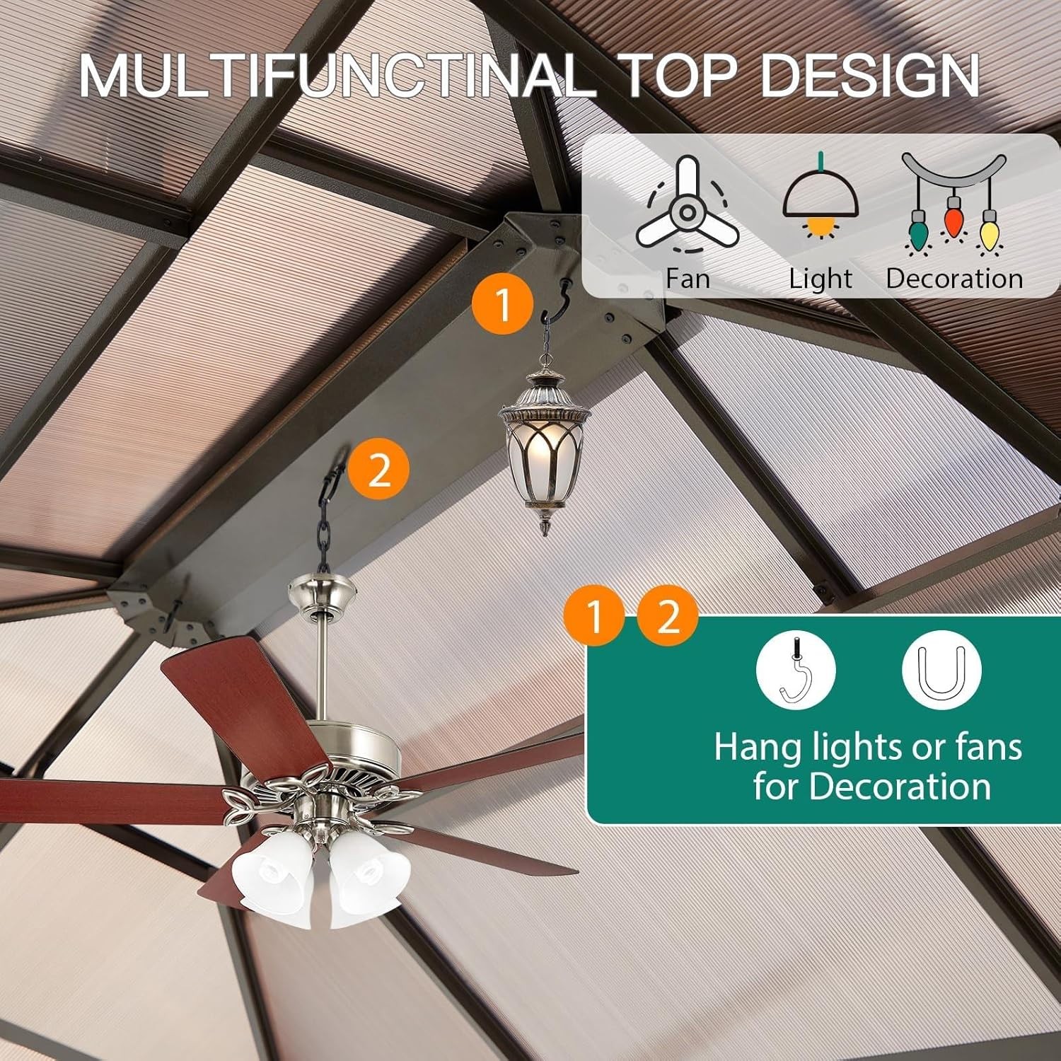 10x12 ft Outdoor Hardtop Gazebo Steel Frame Net Curtains Deck Pool Brown