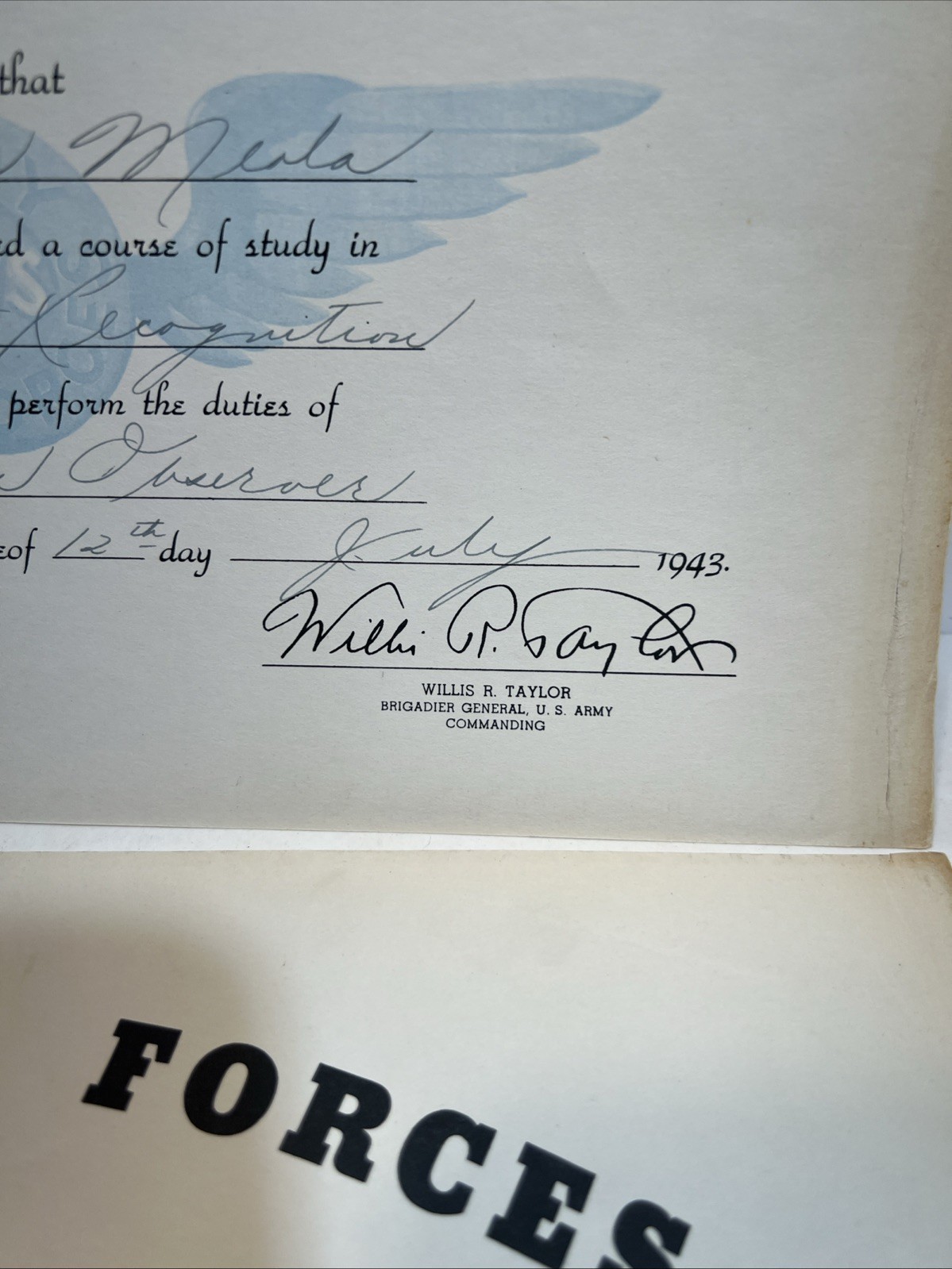 Original WWII 1943 Army Air Forces Ground Observer Corps Certificate Pair USAAF