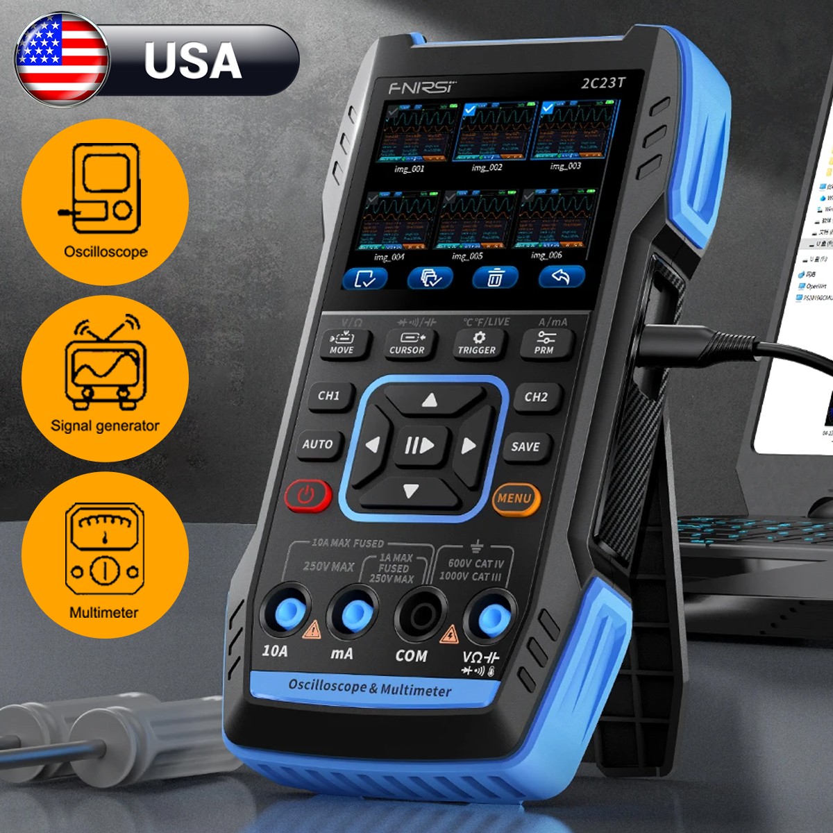 New FNIRSI 2C23T 3-in1 handheld digital oscilloscope multimeter signal generator