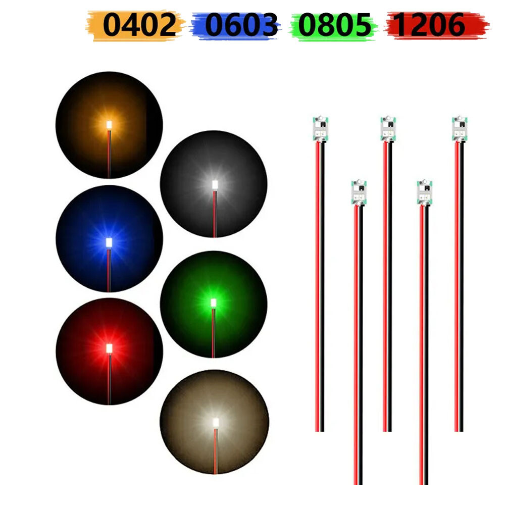 50X Wired Micro LED Pre-Soldered 0402,0603, 0805,1206 Copper Wire Lights SMD US