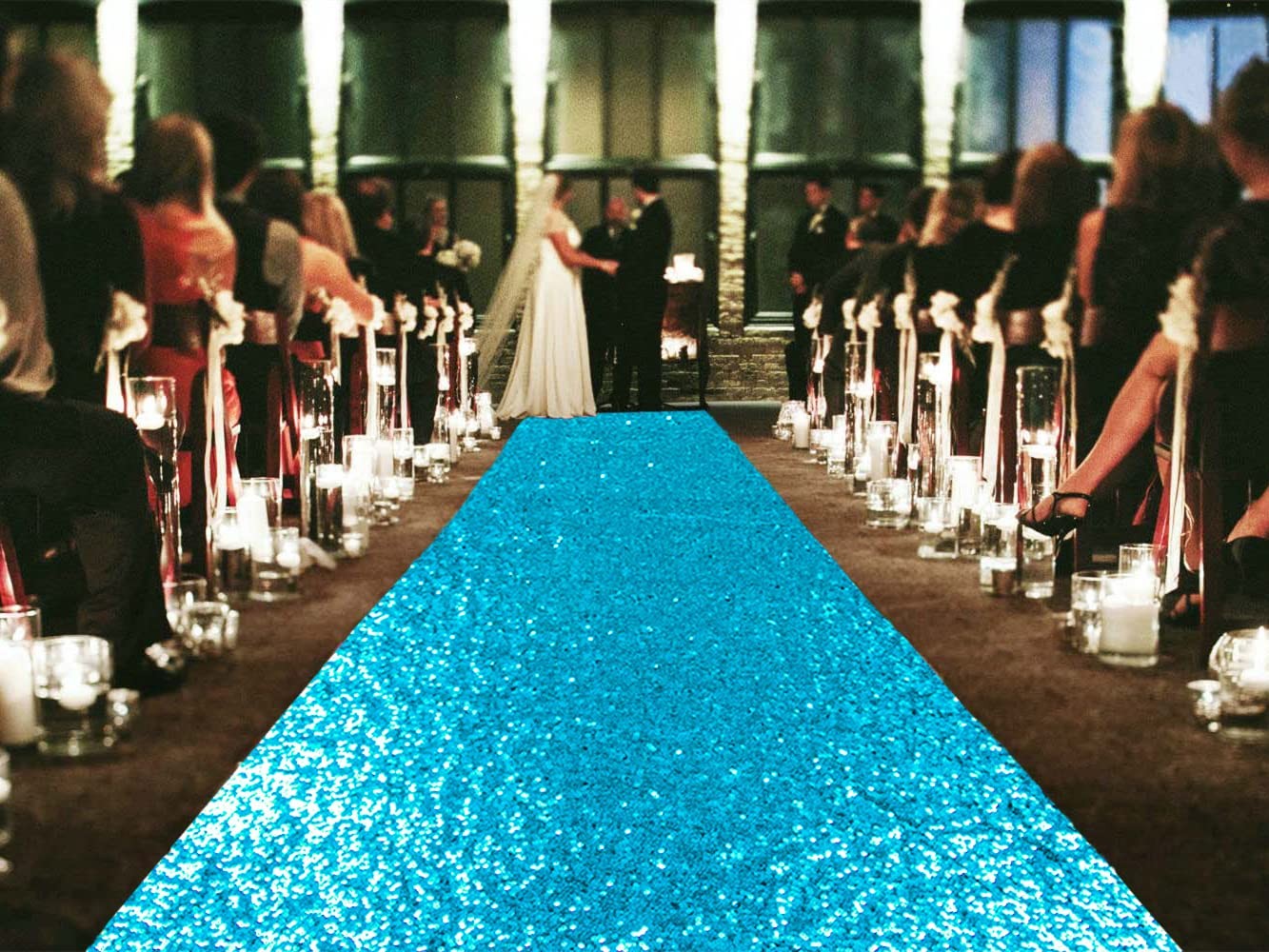 Sequin Aisle Runners 2Ft x 15Ft Turquoise Carpet Runner for Party Glitter Run...