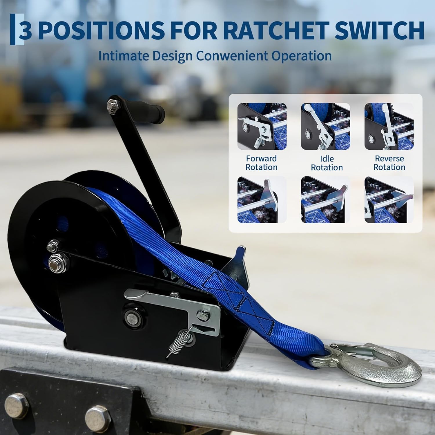 3500lbs Heavy Duty Boat Trailer Winch w/33FT Strap Dual-Speed 4:1/8:1 Gear Ratio