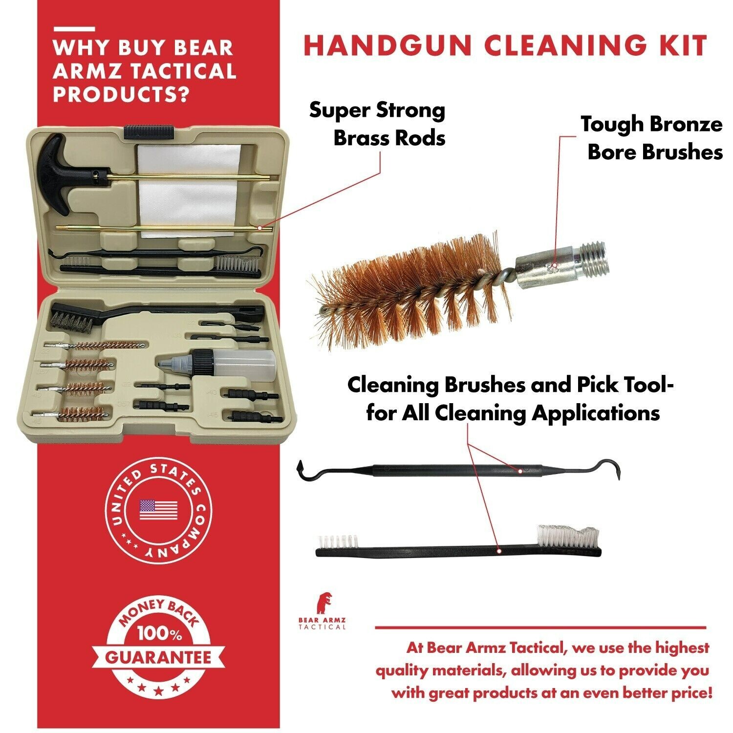 Universal Handgun Cleaning Kit for Pistols Revolver and SBR Calibers