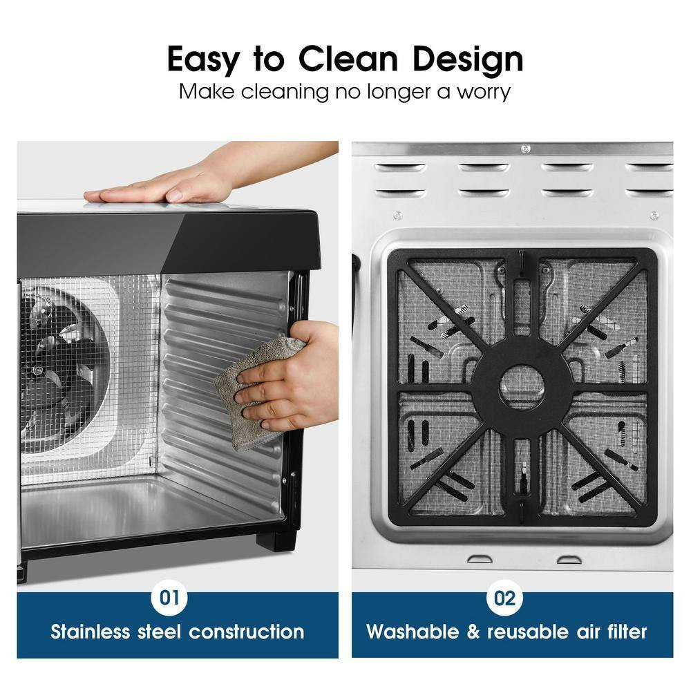 8-Tray Black Food Dehydrator with Stainless Steel Trays