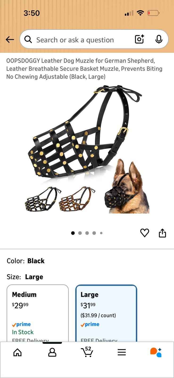 OOPSDOGGY Leather Dog Muzzle for German Shepherd, Leather Breathable New