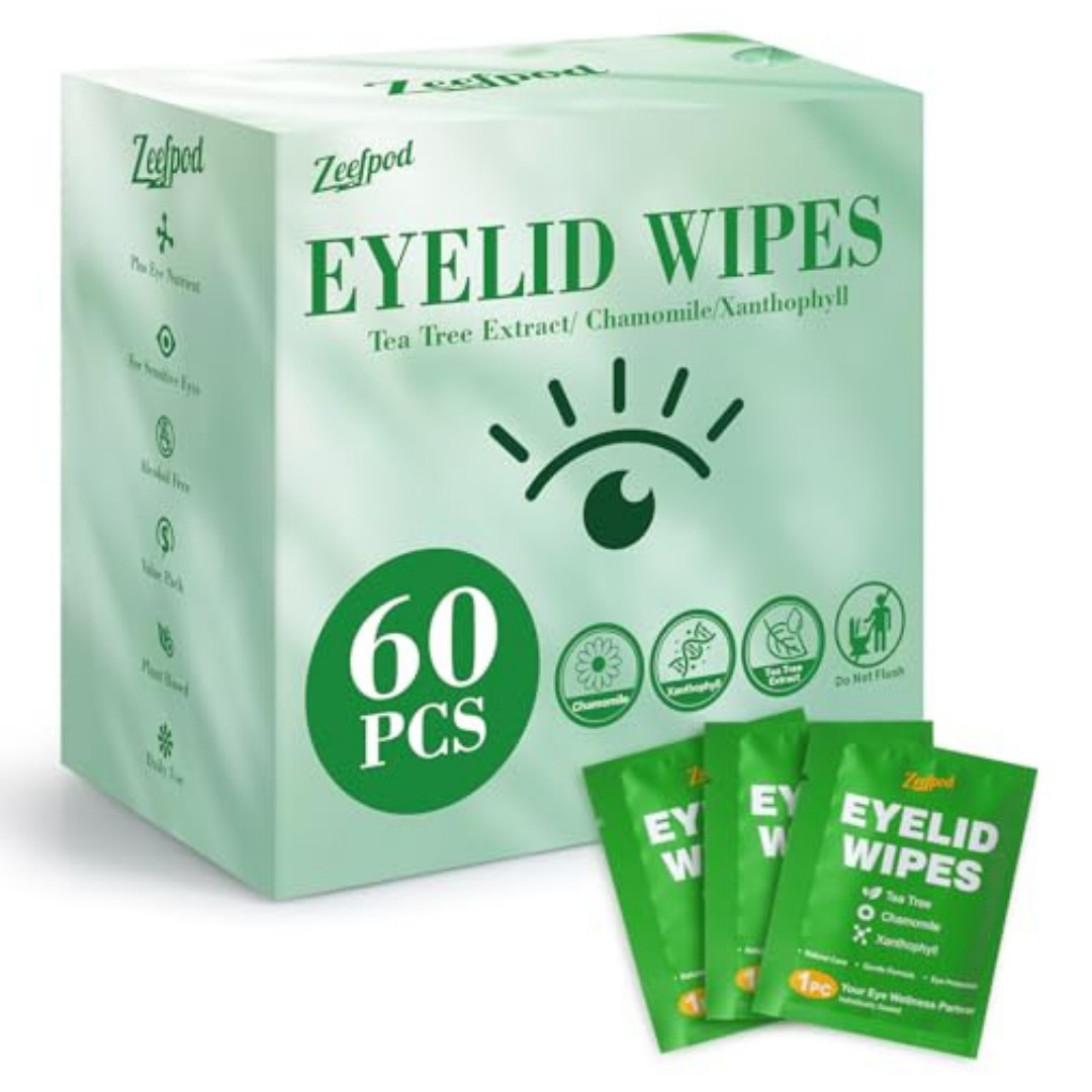 60PCS Tea Tree Oil Eyelid Wipes – Individually Wrapped Eye Lid Cleaning Wipes