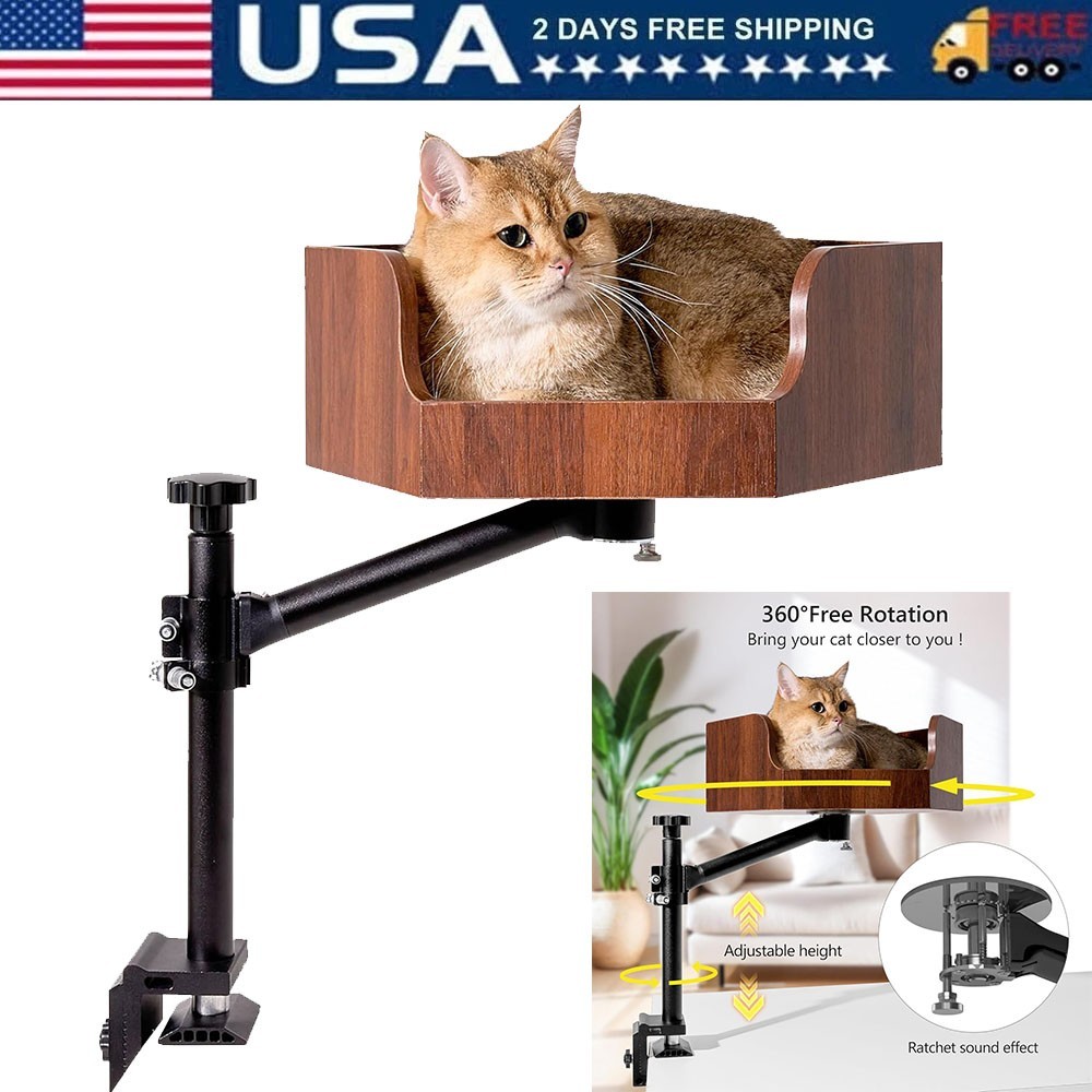 Cat Desk Bed Height Adjustable Cat Bed for Indoor Cat Elevated Desk Cat Bed