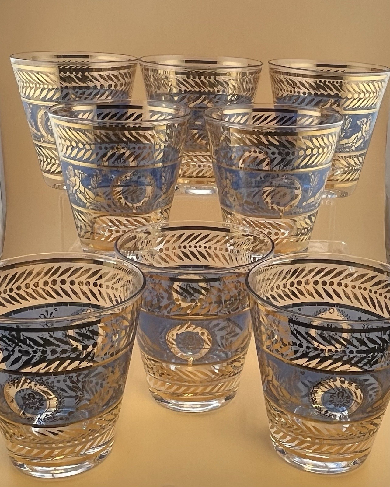SET Of 8 MCM Marshall Fields Blue Angel Whiskey Glasses New In Box & Wrapping