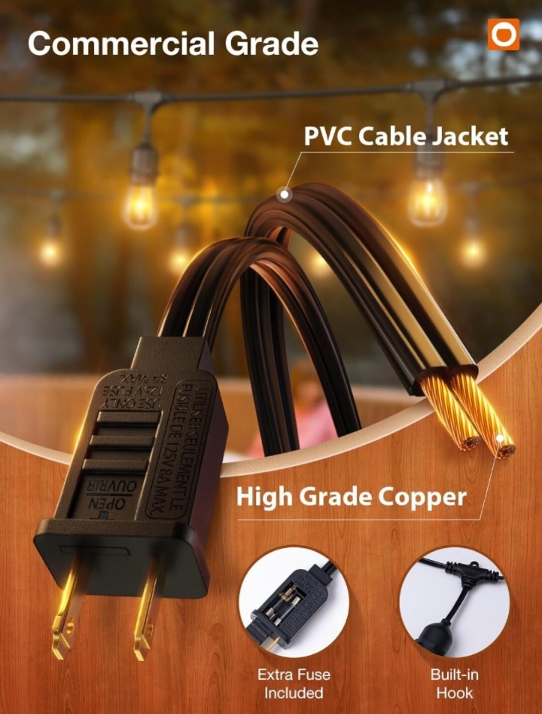 48FT LED Outdoor String Lights Shatterproof Bulbs Commercial Patio Party Garden