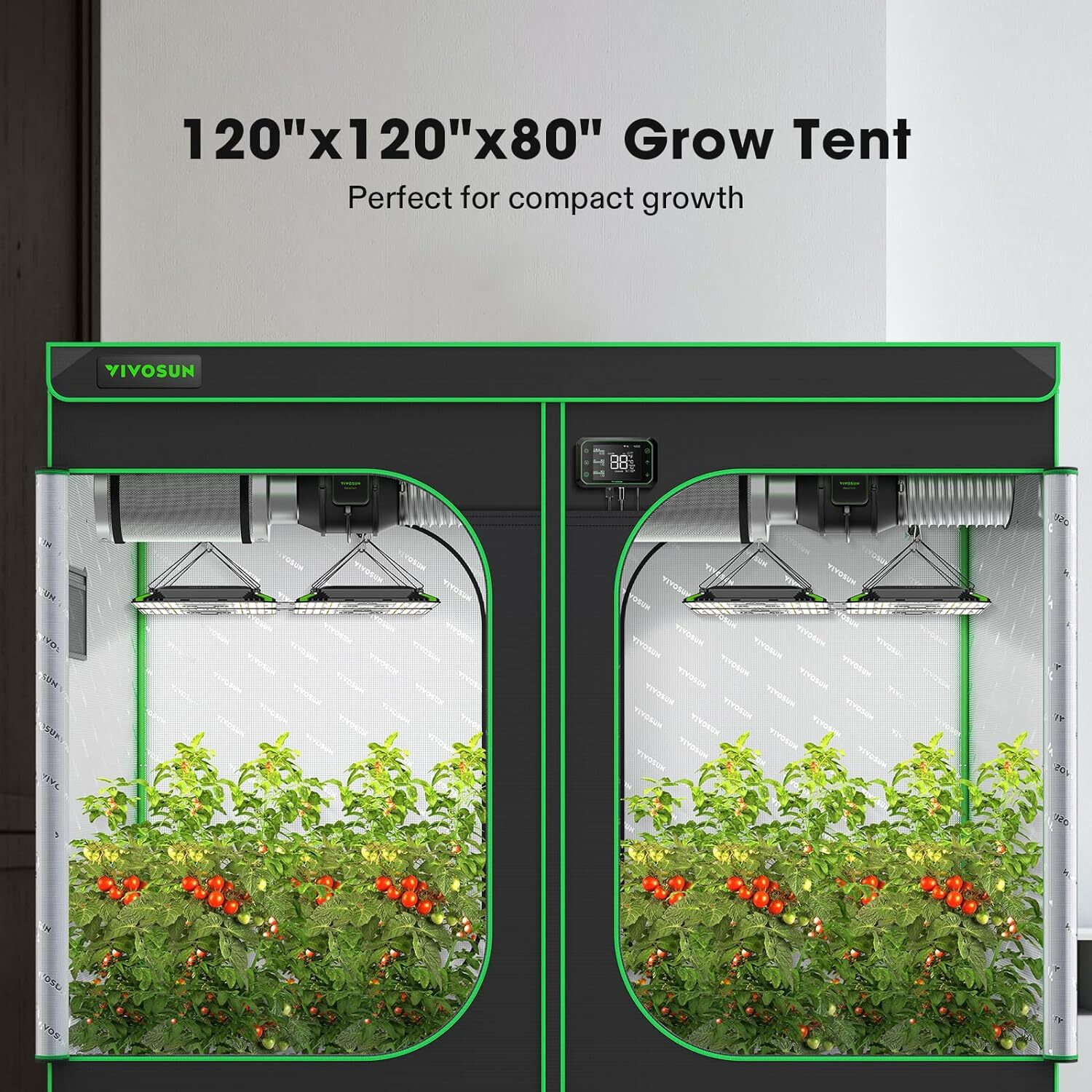 10x10 Indoor Grow Tent VS4000 LED Grow Light & 8" Inline Duct Fan 120"x120"x80"