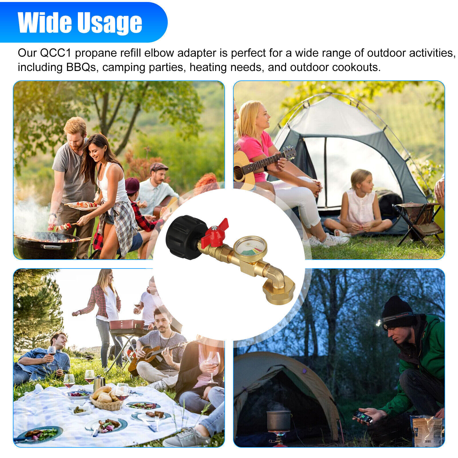 1Lb To 20Lb Tank Propane Refill Adapter Kit With Gauge And ON-Off Control Valve