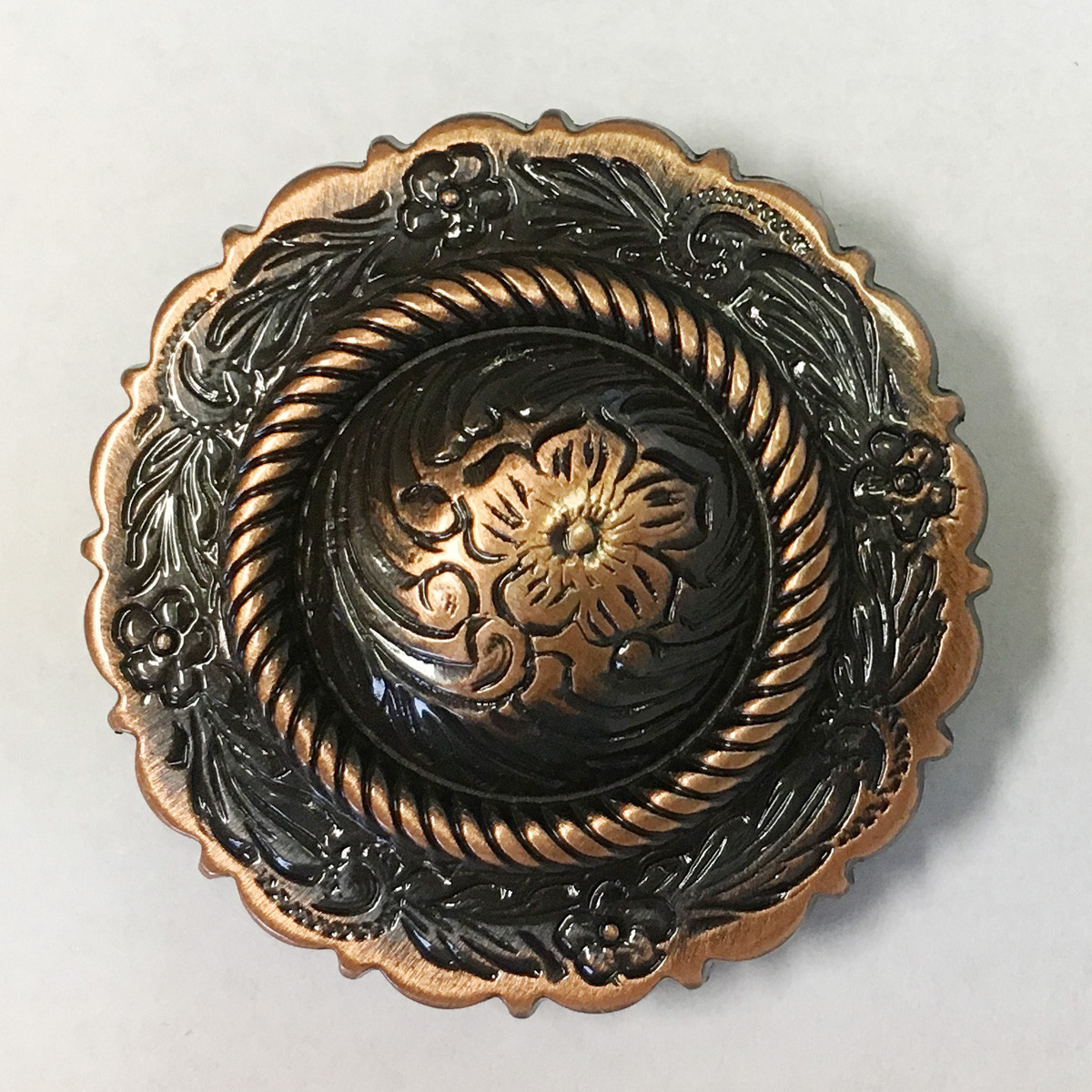 WESTERN SADDLE HEADSTALL HORSE TACK COPPER ENGRAVED ROPE EDGE CONCHO screw back