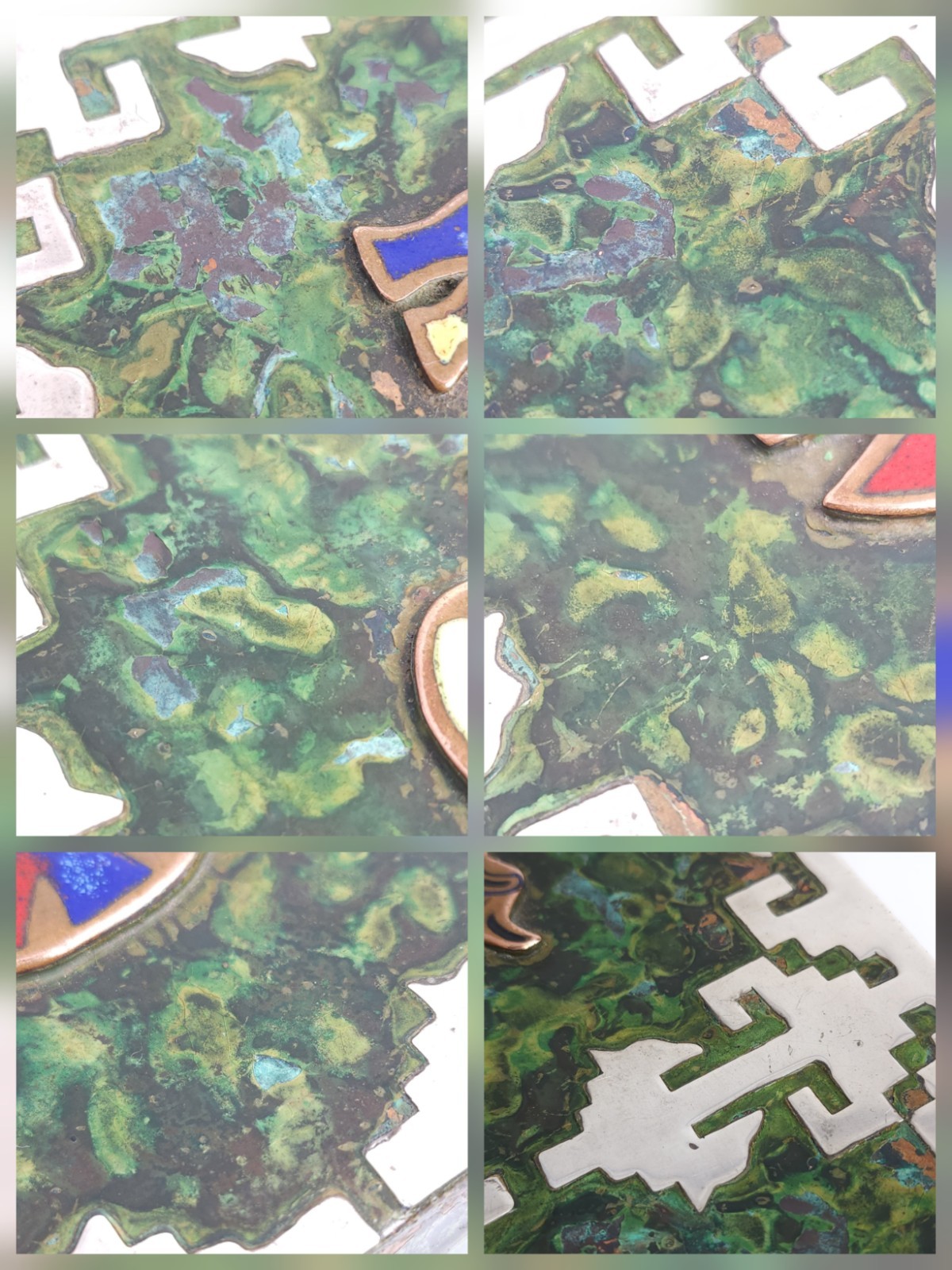 Vintage Peru Enameled Copper Cigarette Trinket Box Silver Tone Metal Bird Bull