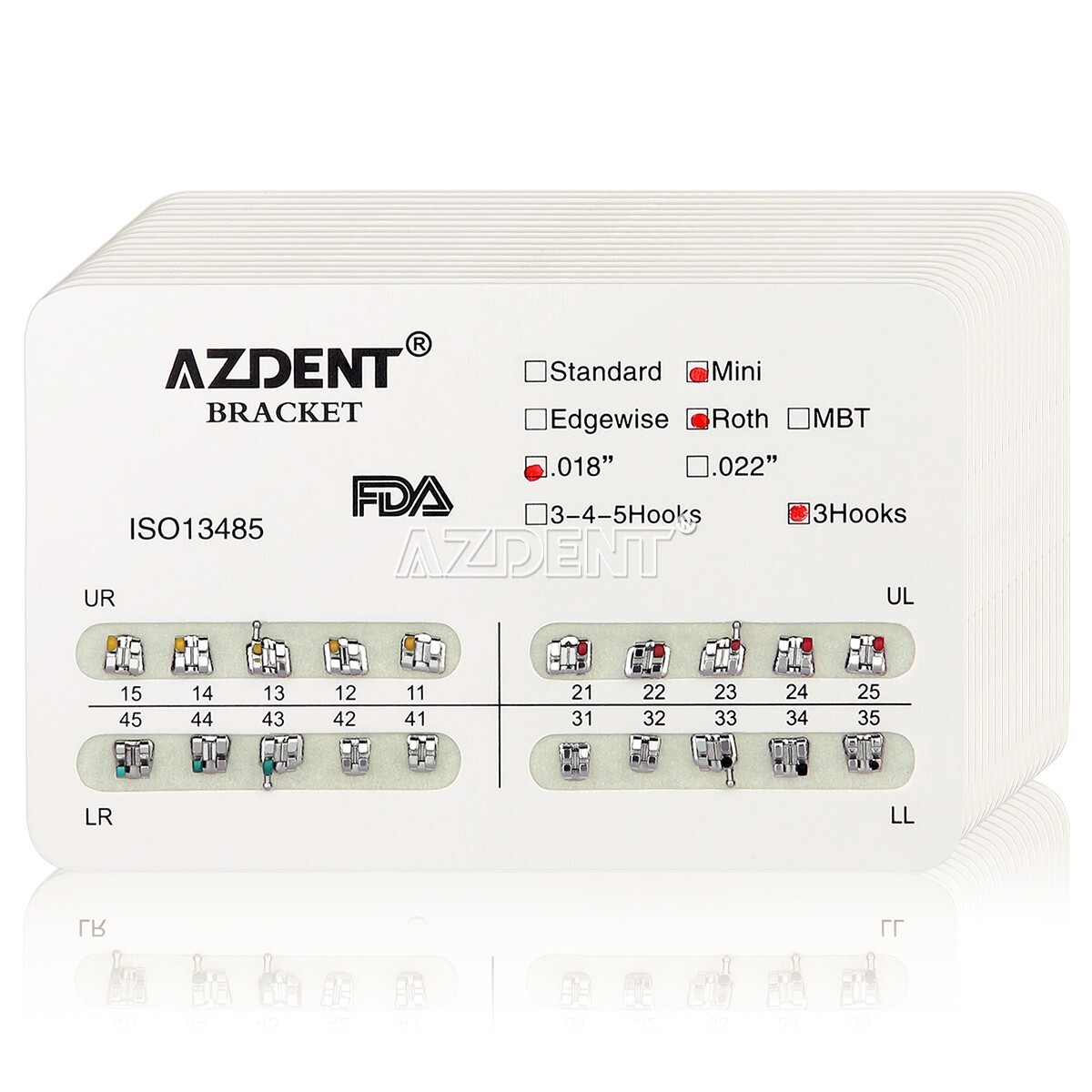 AZDENT Brackets de Ortodoncia Dental Estándar Roth MBT.022/018 con Ganchos 3/345