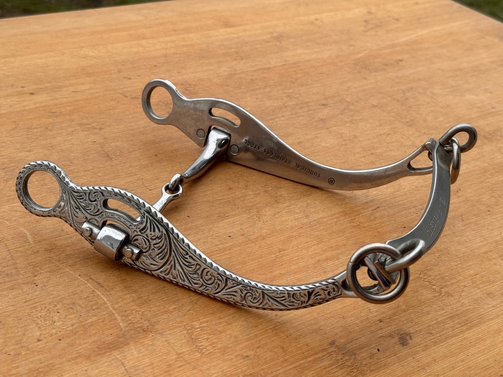 SLIESTER Engraved Surgical Steel Smooth Jointed Western Horse Bit ~ 4.5"