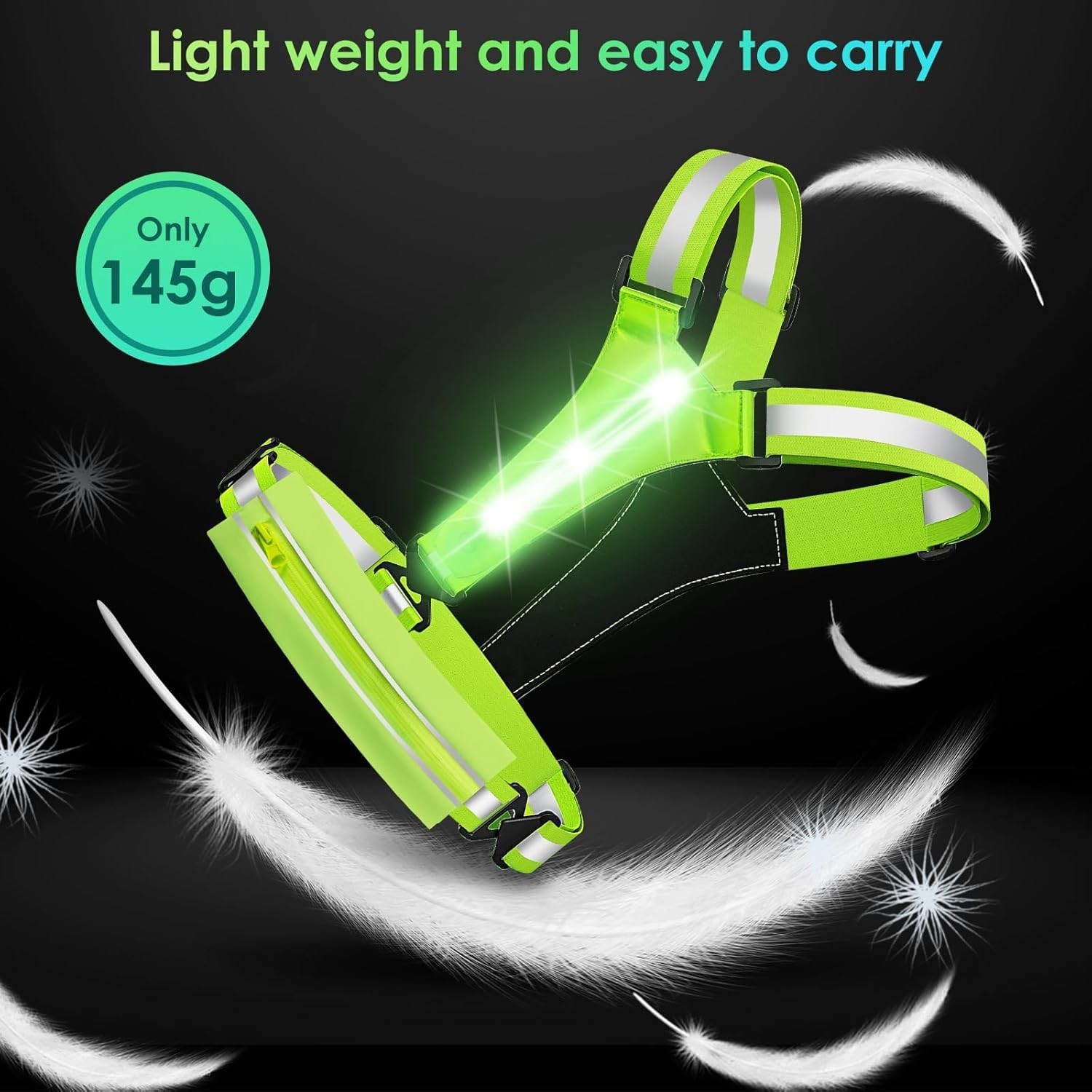 LED Reflective Running Vest Rechargeable Safety Light Up Gear for Walking Biking
