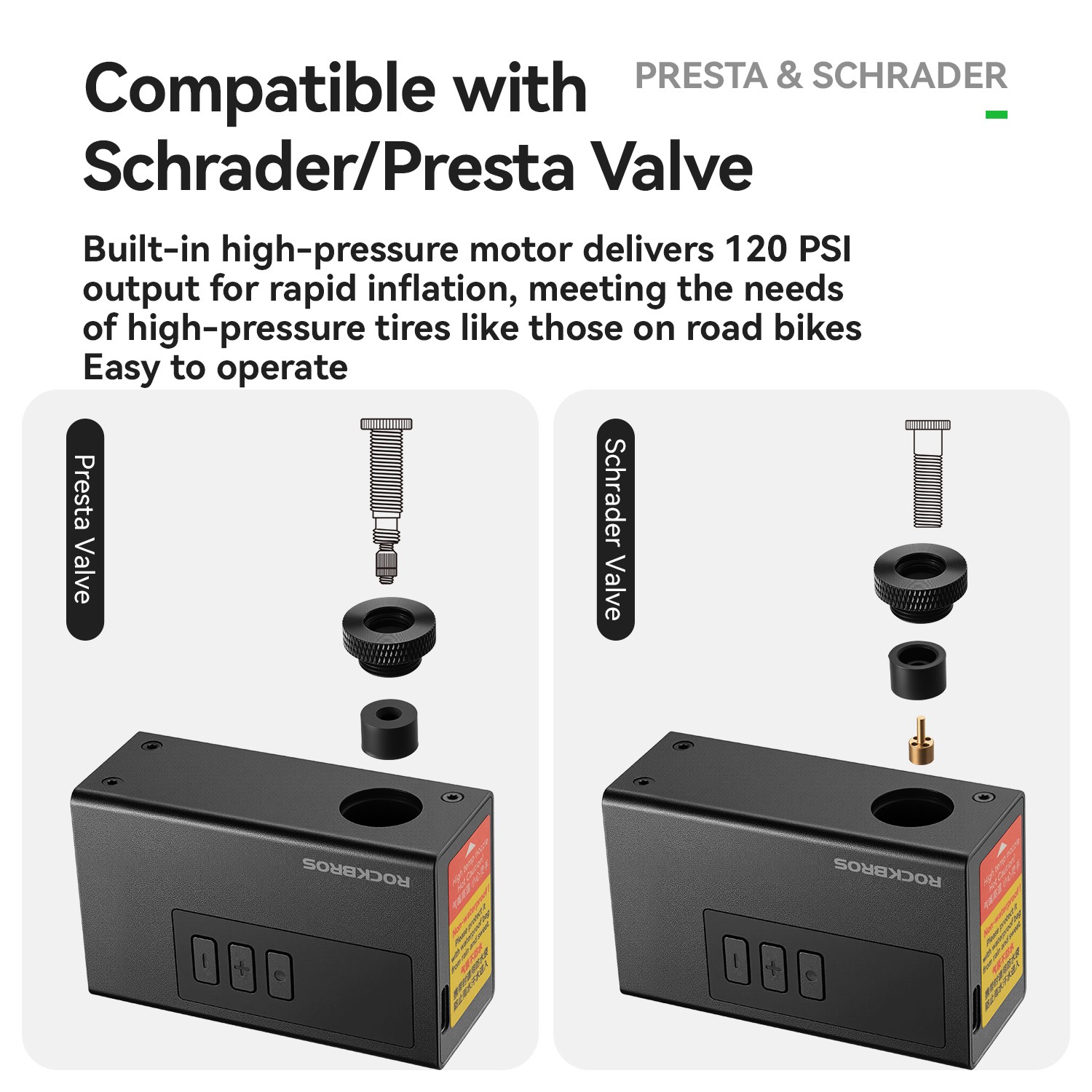 ROCKBROS Electric Air Pump Mini Bike120PSI Portable Fast Inflation FV/AV 240mAh