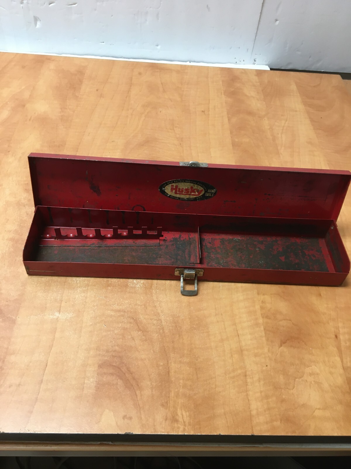 Vintage  Husky Tool USA  Red Metal Socket Case 15" x 3.25" x 1.5"