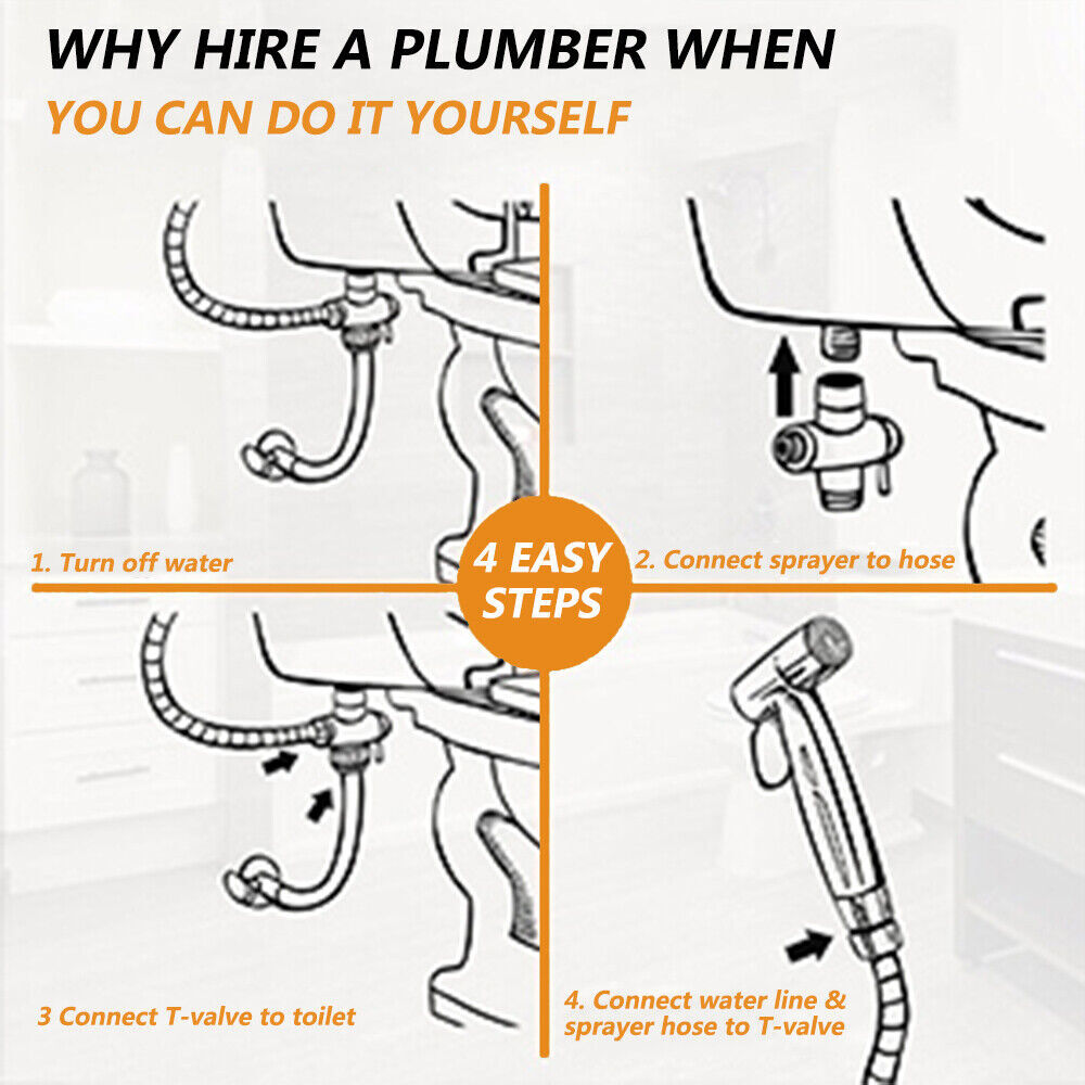 Toilet Shattaf Adapter Hose Bidet Spray Stainless Steel Handheld Shower Head US