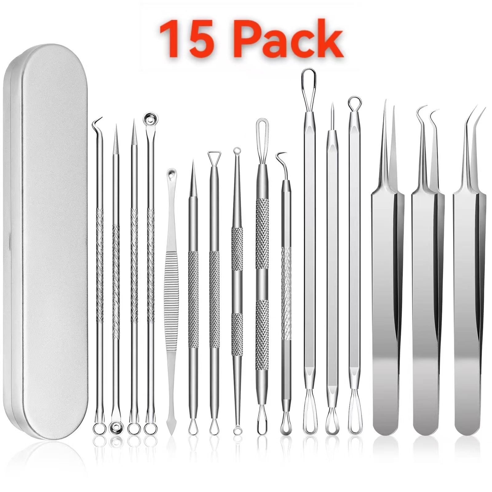 Acne Needle Blackhead Remover - Pimple & Comedone Extractor Tool Kit with Tweeze