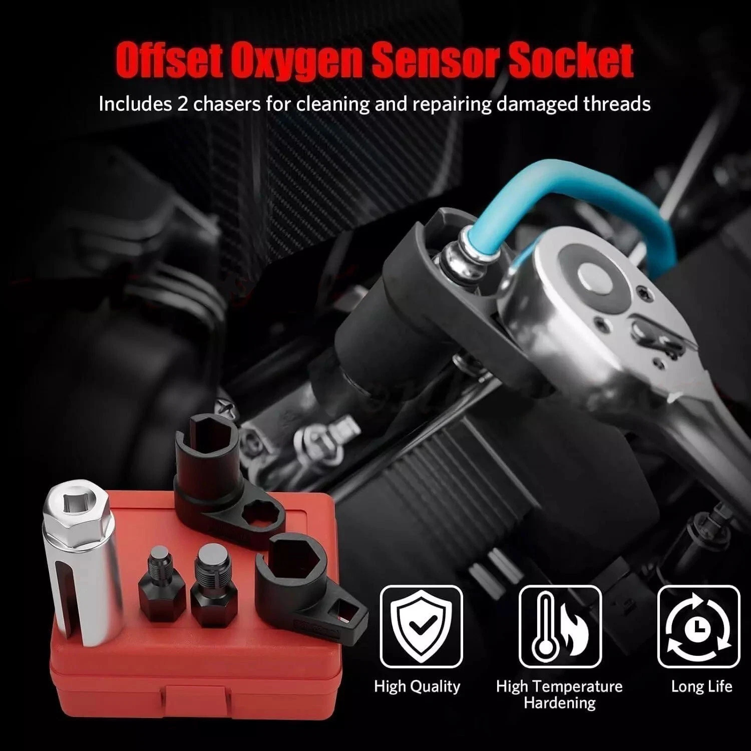 O2 Oxygen Sensor Socket Thread Chaser Set 5PCS O2 Sensor Wrench Removal Tool Kit