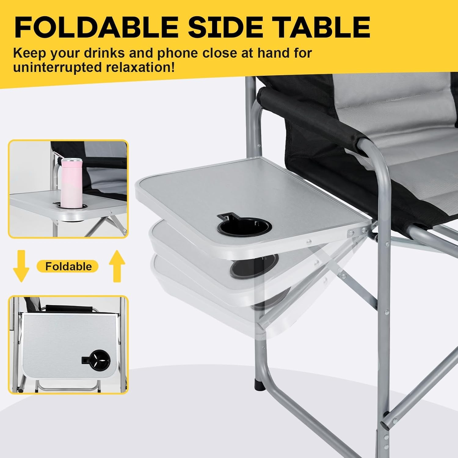 Director Chair Folding Camping Chair with Side Table Heavy Duty Portable Chair