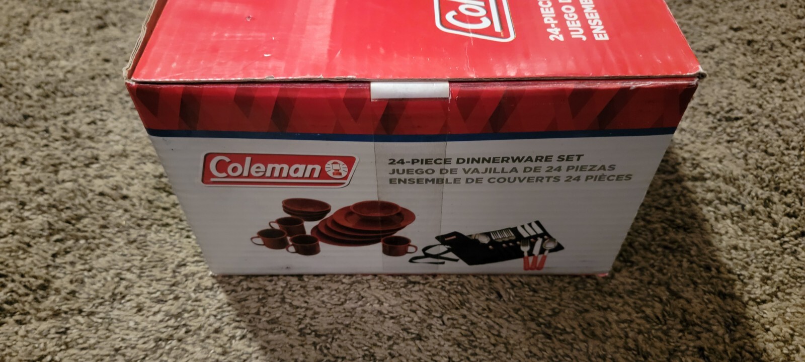 Coleman 24-Piece Enamel Dinnerware Set Red Speckled NEW